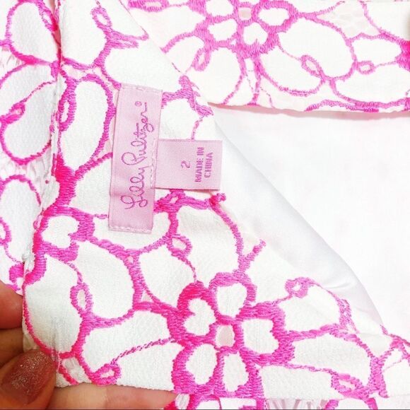 Lilly Pulitzer Hyacinth Skirt Pink White Crochet Lace Size 2 - Picture 10 of 10